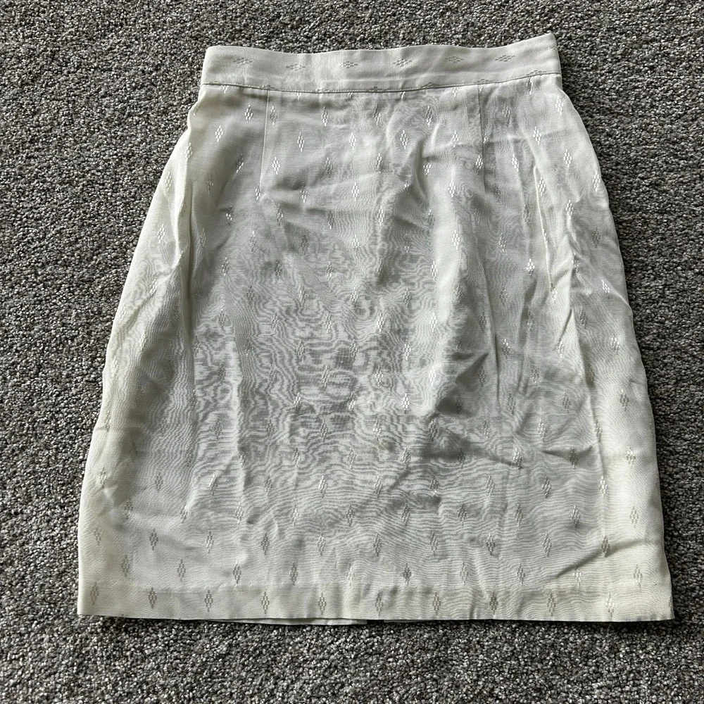 Vintage Skirt Girls 7-8 White Jacquard Straight Knee Length Zip Back Slit Party